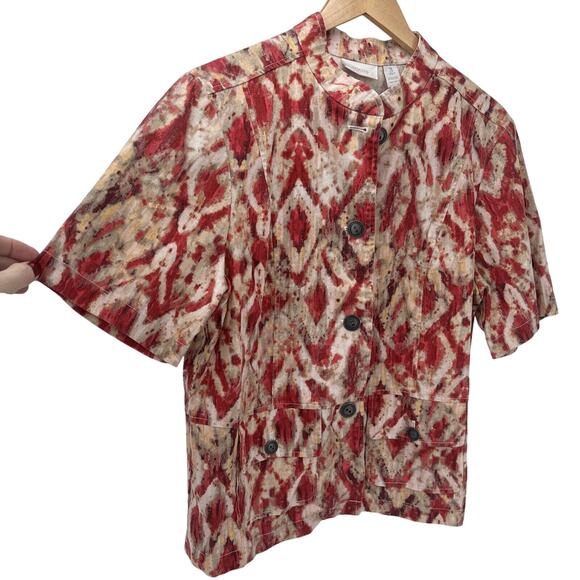 Chico's Jacket Womens XL Linen Blend Short Sleeve Button Up + Pockets Coastal - Picture 3 of 7